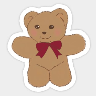 teddy bear ribbon coquette dollette brown red Sticker